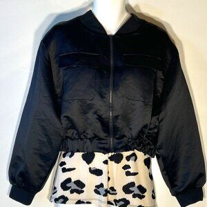Madden SZ XL Black waisted cropped zip front jacket staple modern edgy